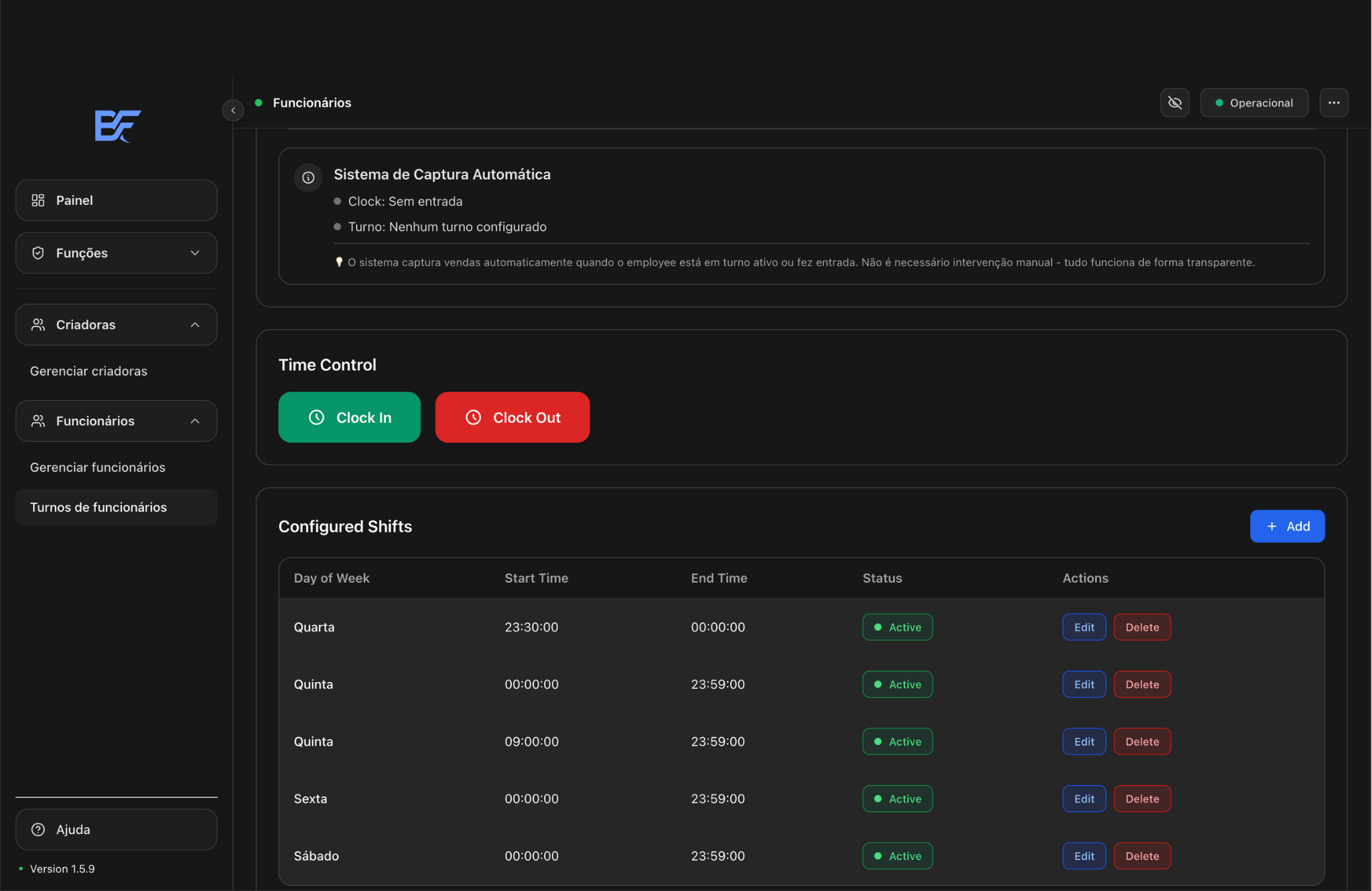 Tela de turnos e controle de tempo da Beeflow